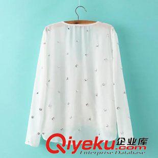 7.9 速賣通貨源 2015夏季新款 歐美女裝 雪紡套頭亮片V領(lǐng)長(zhǎng)袖襯衫原始圖片3
