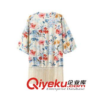 7.9 歐洲站 速賣通貨源2015夏季新款 歐美女裝 人棉印花流蘇和服開衫原始圖片3