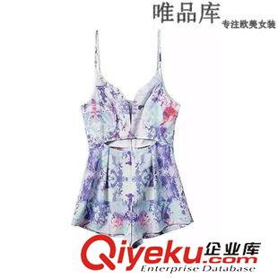 7.3 歐洲站 歐美2015夏季新款女裝 度假性感露臍印花吊帶連體褲 短褲