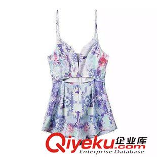 7.3 歐洲站 歐美2015夏季新款女裝 度假性感露臍印花吊帶連體褲 短褲