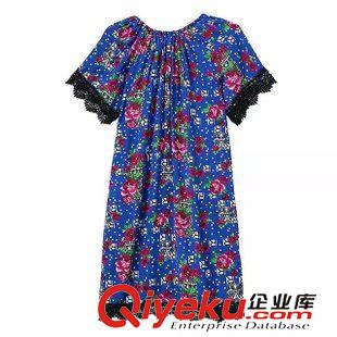 7.3 歐洲站 2015夏季新款女裝 復古風短袖蕾絲花邊人棉印花度假連衣裙