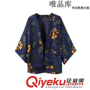 7.2 廠家直銷 2015秋裝新款 歐美女裝 品牌時(shí)尚櫻花印花和服外套