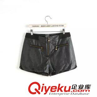 6.23 歐洲站 2015夏裝新款 歐美女裝 時(shí)尚款雙拉鏈皮百搭顯瘦短褲原始圖片2