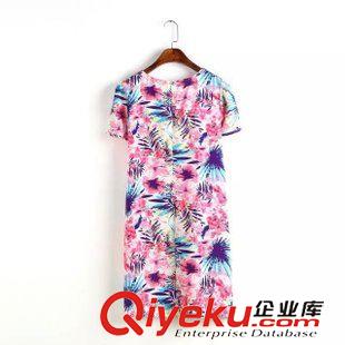 6.23 歐洲站 2015夏季  新款 歐美女裝 渲染印花短袖雪紡連衣裙原始圖片3