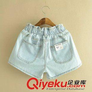 6.13-14 韓版2015夏裝新款女裝 爆款牛仔松緊腰兩側(cè)開(kāi)叉水洗短褲 批發(fā)原始圖片2
