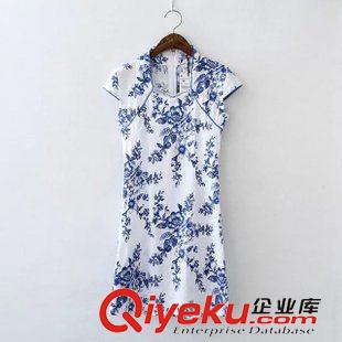 6.6-6.7 歐洲站 女神季2015夏裝新款 歐美女裝 印花氣質修身短袖旗袍 批發原始圖片2
