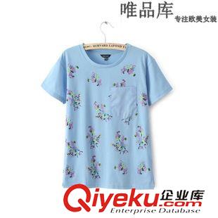 6.3 廠家直銷 2015夏裝新款 歐美女裝 印花短袖套頭T恤 上衣批發(fā)