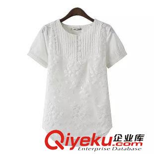 5.29 歐洲站 2015歐美新款繡花拼接大碼寬松短袖t恤女 棉麻上衣批發原始圖片2