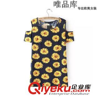 5.29 廠家直銷 2015新款歐美女裝印花寬松全棉連肩袖短袖T恤衫 上衣