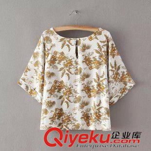 5.29 廠家直銷 2015新款歐美女裝印花寬松全棉連肩袖短袖T恤衫 上衣原始圖片3