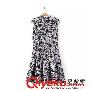 5.29 歐洲站2015夏季新款 歐美女裝 廠家直銷時尚印花立領修身連衣裙原始圖片2