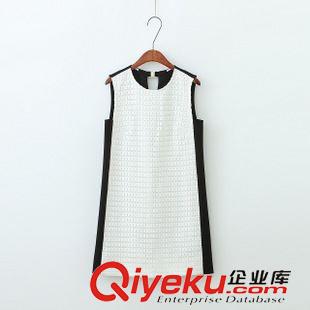 5.28 歐洲站 2015夏季新款歐美女裝職業(yè)氣質(zhì)拼接撞色無(wú)袖連衣裙 短裙原始圖片2