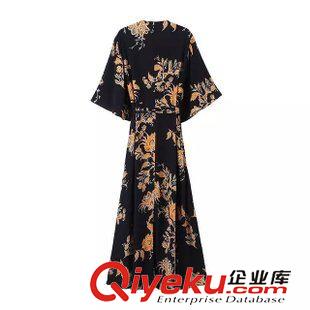 5.28 歐洲站 速賣通2015夏裝新款歐美女裝海報款五分袖系帶開衫連衣裙原始圖片3