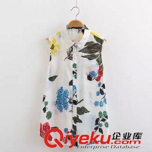 5.28 速賣通貨源 2015夏裝新款歐美女裝樹葉印花無袖雪紡襯衫 女式原始圖片2