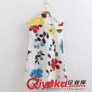 5.28 速賣通貨源 2015夏裝新款歐美女裝樹葉印花無袖雪紡襯衫 女式原始圖片3