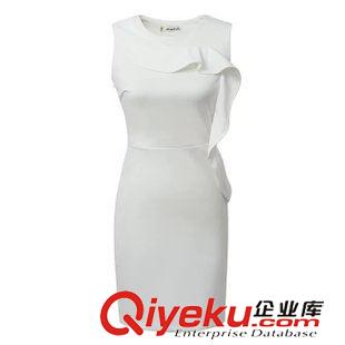 5.28 速賣通現貨 2015歐美風全智賢明星同款純色荷葉邊包臀性感連衣裙原始圖片2