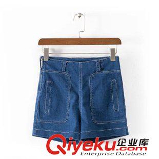 5.28 速賣通 廠家直銷2015新款 歐美女裝dp高腰包臀大口袋牛仔短褲女原始圖片2