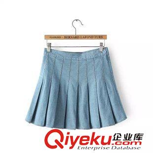 5.28 唯品庫 2015夏季新款 歐美女裝 百褶牛仔半身裙 廠家直銷原始圖片2