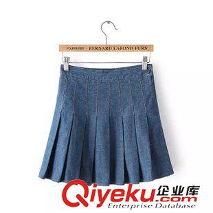 5.28 唯品庫 2015夏季新款 歐美女裝 百褶牛仔半身裙 廠家直銷原始圖片3