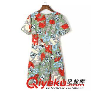 5.28 歐洲站 2015夏季新款歐美女裝高腰印花泡泡袖短袖連衣裙原始圖片3
