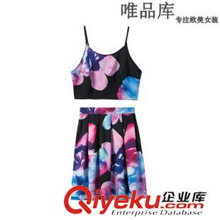 5.28 歐洲站 2015夏季新款歐美女裝高腰印花泡泡袖短袖連衣裙