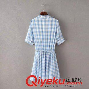 5.26 2015夏裝新款學(xué)院風(fēng)森系小清新中袖格子雪紡襯衫式連衣裙原始圖片3