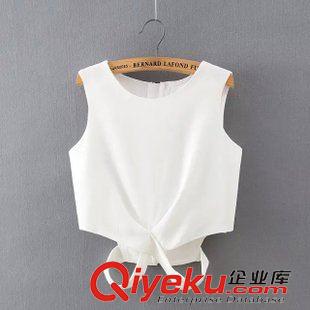 5.19 2015夏季新款韓版純色后背交叉短款拉鏈套頭純色雪紡衫原始圖片2