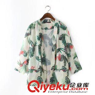 5.18 歐洲站 速賣通貨源歐美風2015夏季新款女裝熱帶風情和服西裝外套