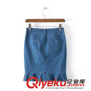 5.8 歐洲站 2015春夏新款歐美半身裙包臀荷葉邊牛仔裙子魚尾花苞短裙原始圖片2