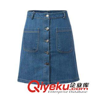 5.8 歐洲站 歐美2015春夏女裝新款修身雙口袋單排扣牛仔A字半身裙原始圖片2