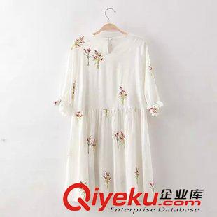 棉麻.文藝  2015夏季新款日韓森系甜美小清新學(xué)生刺繡小花寬松版娃娃衫連衣裙原始圖片2