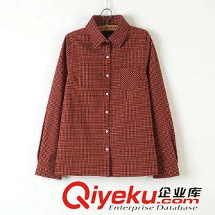 襯衫 2015秋裝新款襯衣批發(fā) 日韓文藝小清新小格子長(zhǎng)袖襯衫原始圖片2