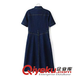 連衣裙 歐洲站2015秋裝新款歐美女裝 單排扣彈力襯衫式短袖牛仔連衣裙