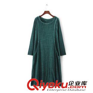 民族復古風 歐洲站  文藝2015秋裝新款女裝 水洗寬松吊染長款棉麻連衣裙原始圖片2