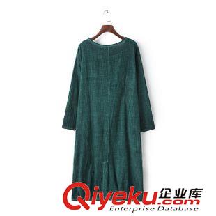 民族復古風 歐洲站  文藝2015秋裝新款女裝 水洗寬松吊染長款棉麻連衣裙原始圖片3