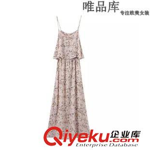 沙灘性感裙 歐洲站 廠家直銷2015夏裝新款雪紡碎花吊帶波西米亞長(zhǎng)裙連衣裙