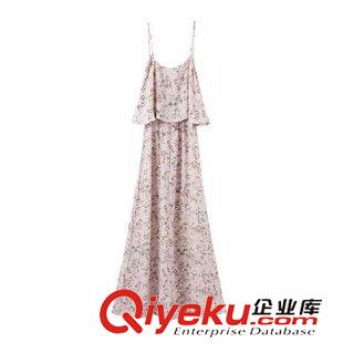 沙灘性感裙 歐洲站 廠家直銷2015夏裝新款雪紡碎花吊帶波西米亞長(zhǎng)裙連衣裙