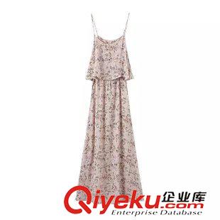 沙灘性感裙 歐洲站 廠家直銷2015夏裝新款雪紡碎花吊帶波西米亞長(zhǎng)裙連衣裙