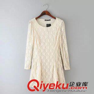 蕾絲裙 唯品庫 2015春裝新款歐美風純色修身長袖蕾絲連衣裙 廠家直銷