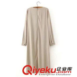 長裙 歐洲站 歐美風2015秋裝新品女裝 不規(guī)則衣襟長款系帶長袖連衣裙