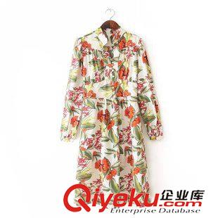 長裙 唯品庫 2015春裝新品女裝 長袖清新田園印花連衣裙 長裙