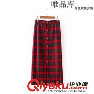 長(zhǎng)裙 大量現(xiàn)貨歐風(fēng)2015秋裝新款女裝 復(fù)古格子長(zhǎng)裙網(wǎng)絡(luò)紅人包臀半身裙