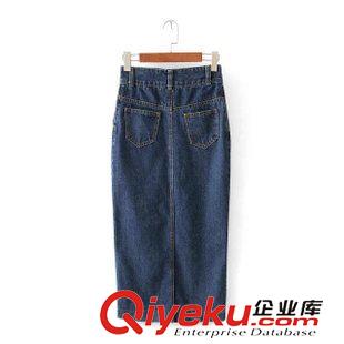 牛仔裙 歐洲站歐美2015夏季新款女裝 雙口袋單排扣長(zhǎng)款牛仔半身裙包臀裙
