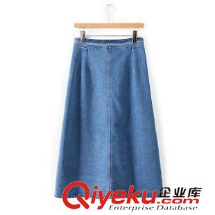 牛仔裙 廠家直銷 2015春裝新款長(zhǎng)款牛仔半裙高腰紐扣開叉半身裙