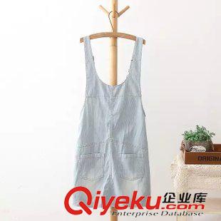 背帶裙 2015夏季新款 歐美女裝 學(xué)生小清新水洗條紋單排扣牛仔背帶裙原始圖片2
