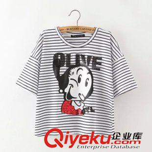 短袖 2015夏季新款歐美女裝大牌時(shí)尚印花亮片條紋寬松短袖T桖原始圖片2
