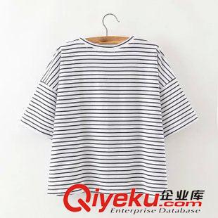 短袖 2015夏季新款歐美女裝大牌時(shí)尚印花亮片條紋寬松短袖T桖原始圖片3