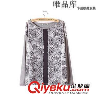 長袖 歐洲站14秋裝歐美女裝新款花卉印花套頭衛(wèi)衣式打底衫長袖T恤