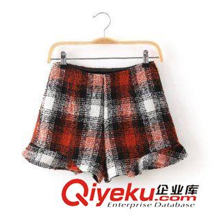 短褲 2015秋冬新品韓版褲子女粗花呢千鳥格荷葉擺小香風(fēng)名媛氣質(zhì)短褲原始圖片2
