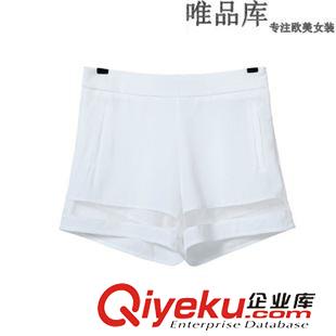 短褲 歐美2015夏季新款女裝 純色百搭松緊腰抽繩洞洞牛仔短褲
